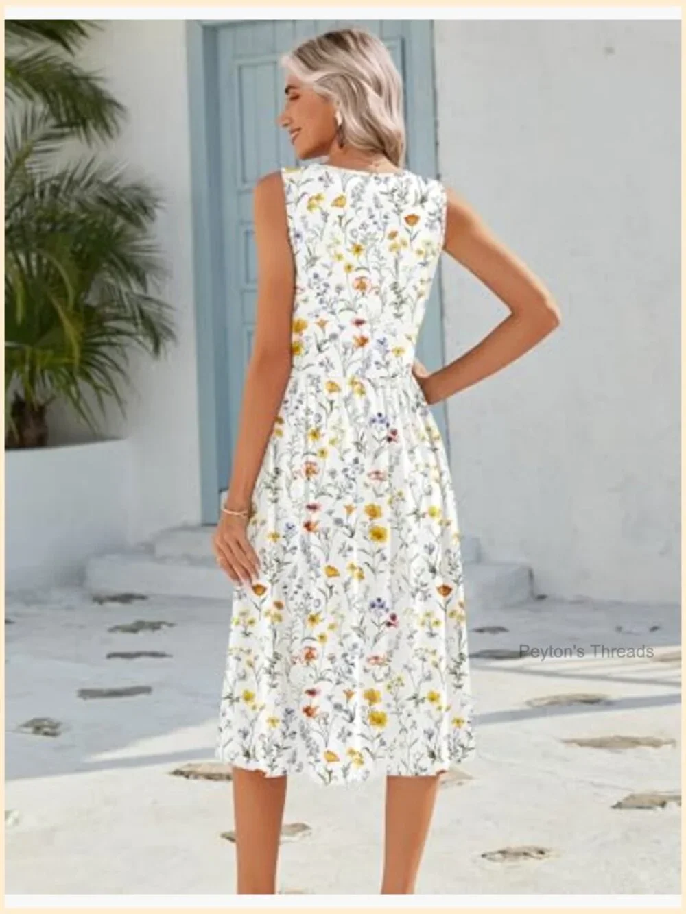 Sleeveless Tank Midi Dress with Pockets A-Line Flowy Sundress - Picture 6 of 7